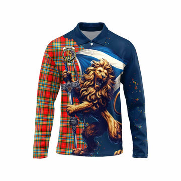 Tartan Vibes Clothing Chattan Tartan Family Crest Long Sleeve Polo Shirt with Scottish Majestic Lion