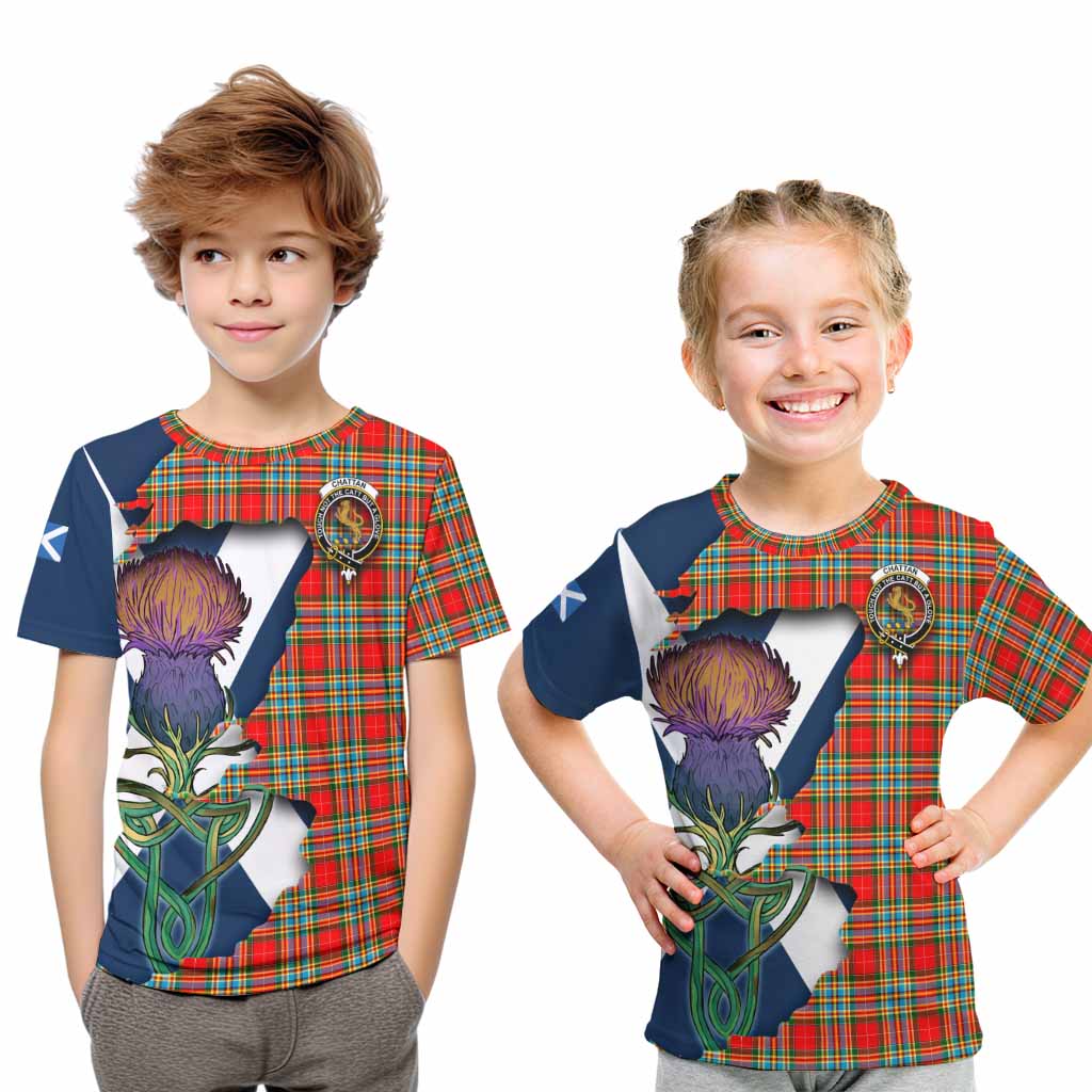 Tartan Vibes Clothing Chattan Tartan Family Crest Kid T-Shirt Scottish Thistle Celtic Inspired