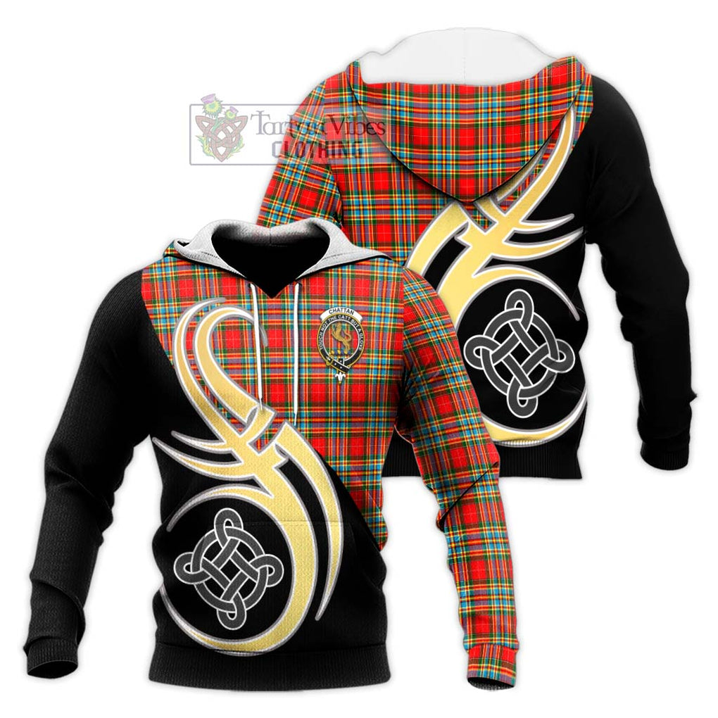 Chattan Tartan Knitted Hoodie with Family Crest and Celtic Symbol Style Unisex Knitted Pullover Hoodie - Tartan Vibes Clothing