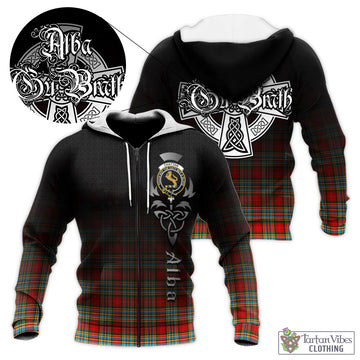 Chattan Tartan Knitted Hoodie Featuring Alba Gu Brath Family Crest Celtic Inspired