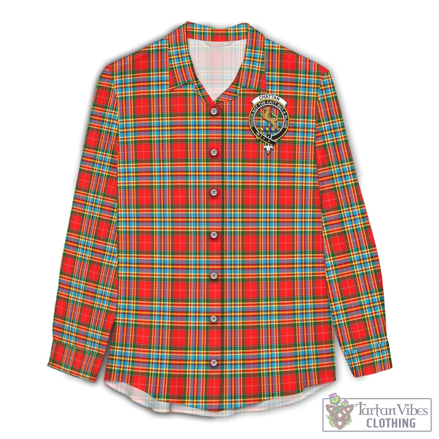 Tartan Vibes Clothing Chattan Tartan Womens Casual Shirt with Family Crest
