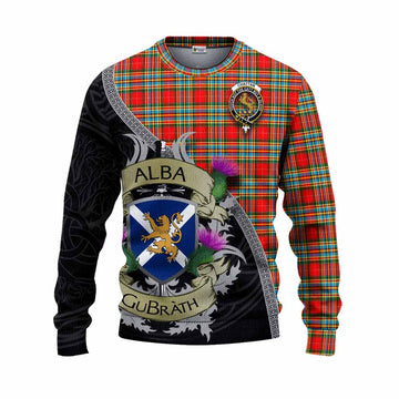 Tartan Vibes Clothing Chattan Tartan Family Crest Knitted Sweater Lion Rampant Royal Thistle Shield Celtic Inspired