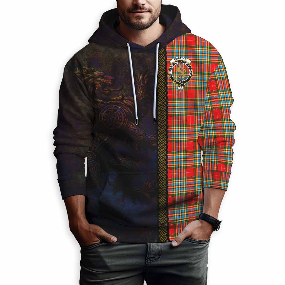 Tartan Vibes Clothing Chattan Tartan Family Crest Hoodie Alba Gu Brath Be Brave Lion Ancient Style