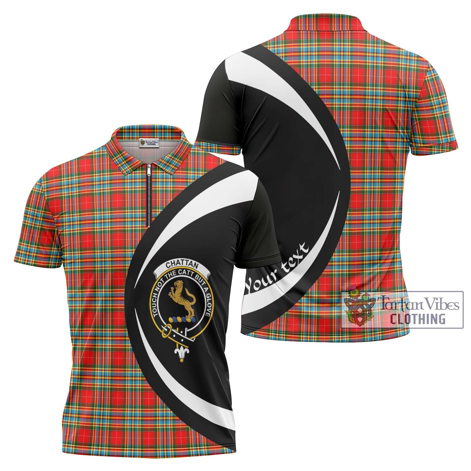 Tartan Vibes Clothing Chattan Tartan Zipper Polo Shirt with Family Crest Circle Style