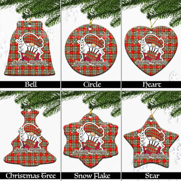 Chattan Tartan Christmas Ceramic Ornaments with Scottish Gnome Playing Bagpipes