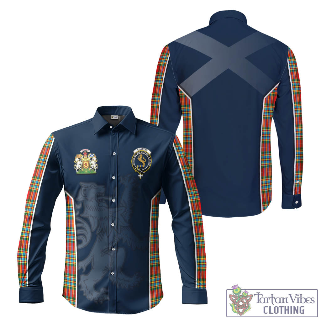 Tartan Vibes Clothing Chattan Tartan Long Sleeve Button Up Shirt with Family Crest and Lion Rampant Vibes Sport Style