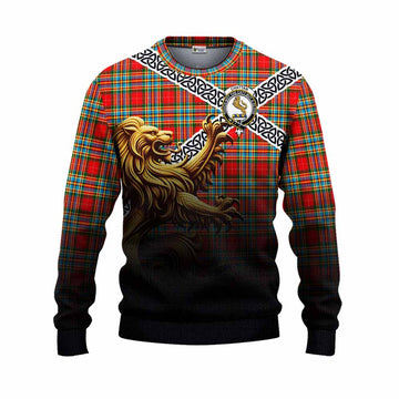 Tartan Vibes Clothing Chattan Crest Tartan Knitted Sweater with Golden Lion Emblem Celtic Style