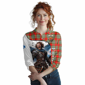 Tartan Vibes Clothing Chattan Crest Tartan Women's Casual Shirt Inspired by the Freedom of Scottish Warrior