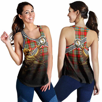 Tartan Vibes Clothing Chattan Crest Tartan Women's Racerback Tanks with Golden Lion Emblem Celtic Style