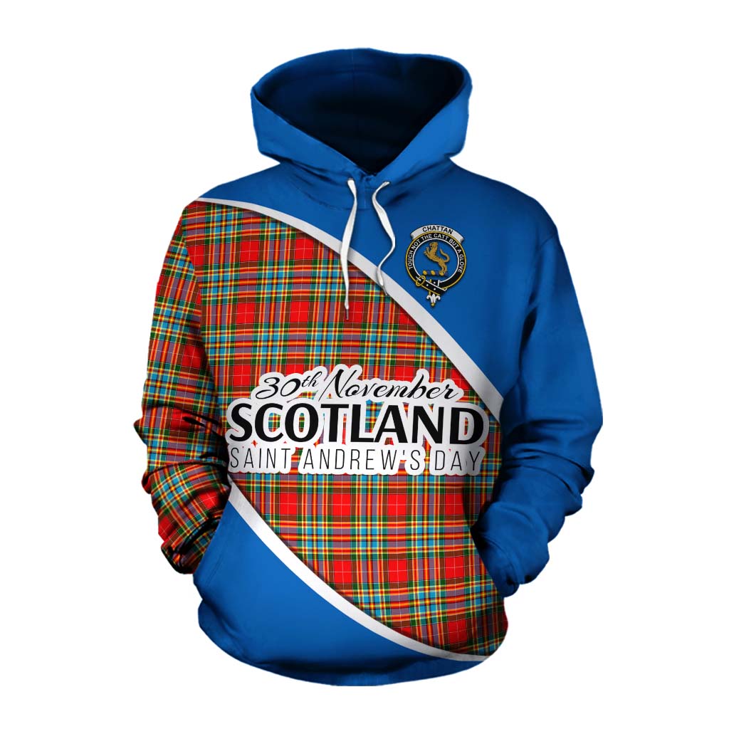 Tartan Vibes Clothing Chattan Family Crest Tartan Cotton Hoodie Celebrate Saint Andrew's Day in Style