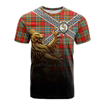 Chattan Crest Tartan Cotton T-shirt with Golden Lion Emblem Celtic Style