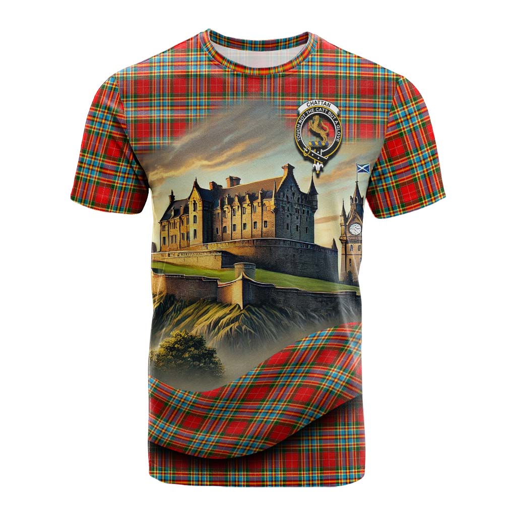 Tartan Vibes Clothing Chattan Tartan Family Crest Cotton T-shirt with Scottish Ancient Castle Style
