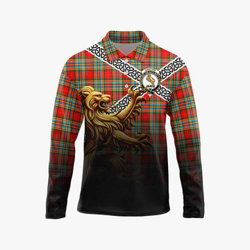 Chattan Crest Tartan Long Sleeve Polo Shirt with Golden Lion Emblem Celtic Style