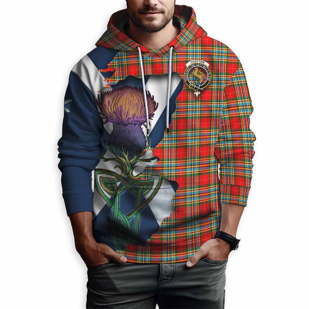 Tartan Vibes Clothing Chattan Tartan Family Crest Hoodie Scottish Thistle Celtic Inspired