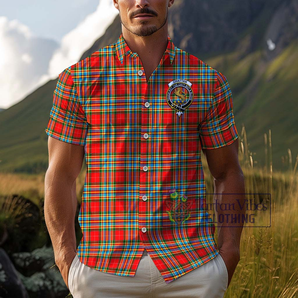Chattan Tartan Cotton Hawaiian Shirt with Family Crest Adult - Tartan Vibes Clothing