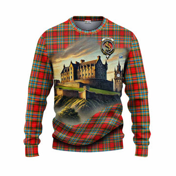 Tartan Vibes Clothing Chattan Tartan Family Crest Knitted Sweater with Scottish Ancient Castle Style