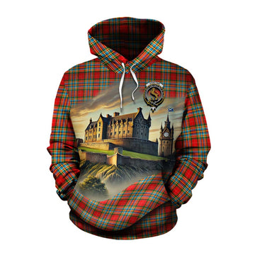Tartan Vibes Clothing Chattan Tartan Family Crest Cotton Hoodie with Scottish Ancient Castle Style