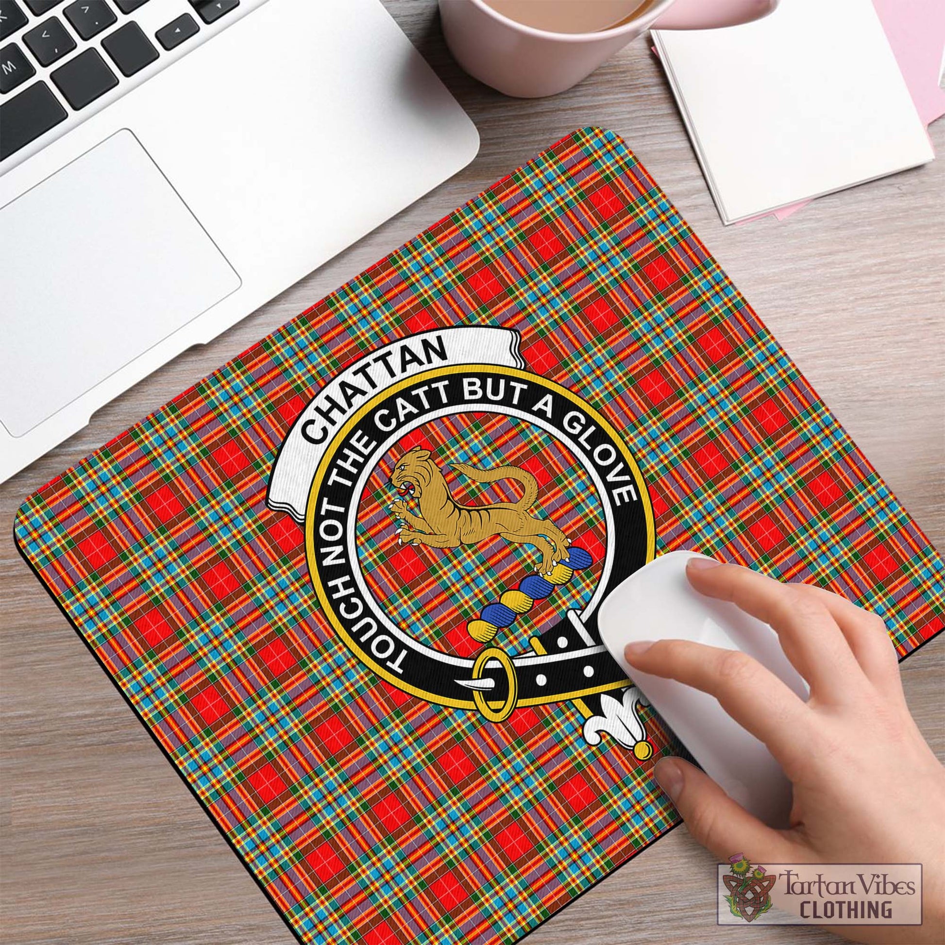 Tartan Vibes Clothing Chattan Tartan Mouse Pad with Family Crest