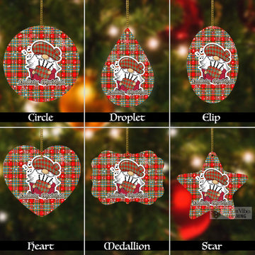 Chattan Tartan Christmas Aluminium Ornament with Scottish Gnome Playing Bagpipes