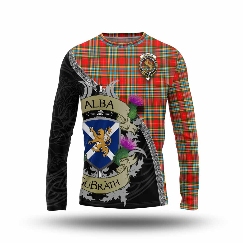 Tartan Vibes Clothing Chattan Tartan Family Crest Long Sleeve T-Shirt Lion Rampant Royal Thistle Shield Celtic Inspired