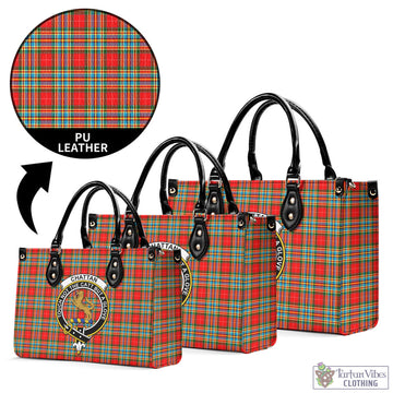 Chattan Tartan Luxury Leather Handbags with Family Crest