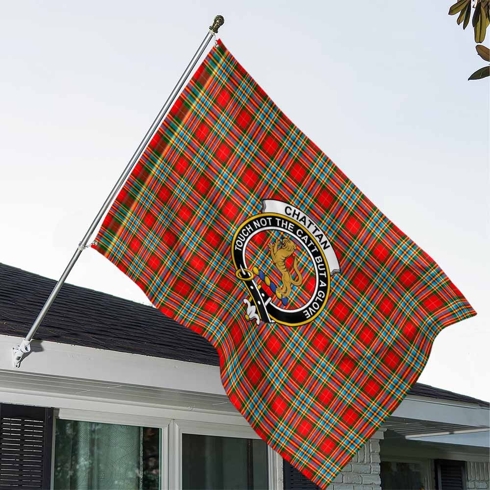 Tartan Vibes Clothing Chattan Tartan House Flag with Family Crest