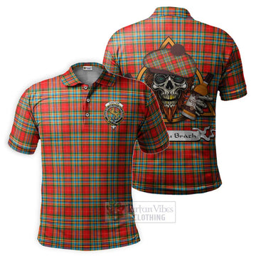 Tartan Vibes Clothing Chattan Tartan Polo Shirt with Family Crest and Bearded Skull Holding Bottles of Whiskey