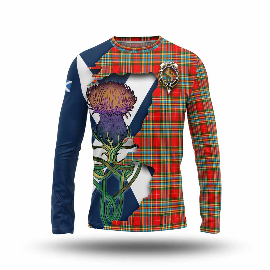Tartan Vibes Clothing Chattan Tartan Family Crest Long Sleeve T-Shirt Scottish Thistle Celtic Inspired