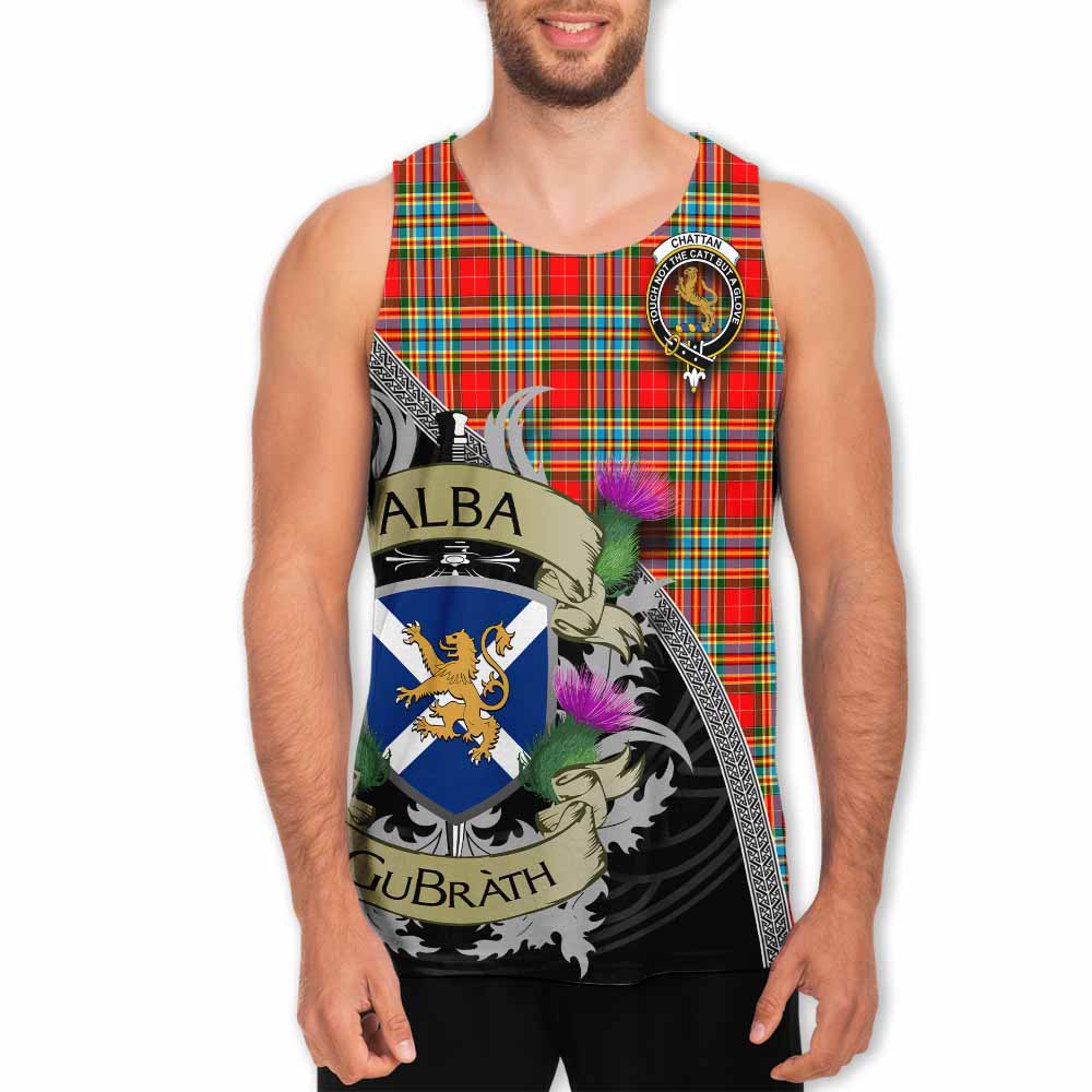 Tartan Vibes Clothing Chattan Tartan Family Crest Men's Tank Top Lion Rampant Royal Thistle Shield Celtic Inspired