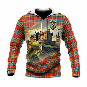 Tartan Vibes Clothing Chattan Tartan Family Crest Knitted Hoodie with Scottish Ancient Castle Style