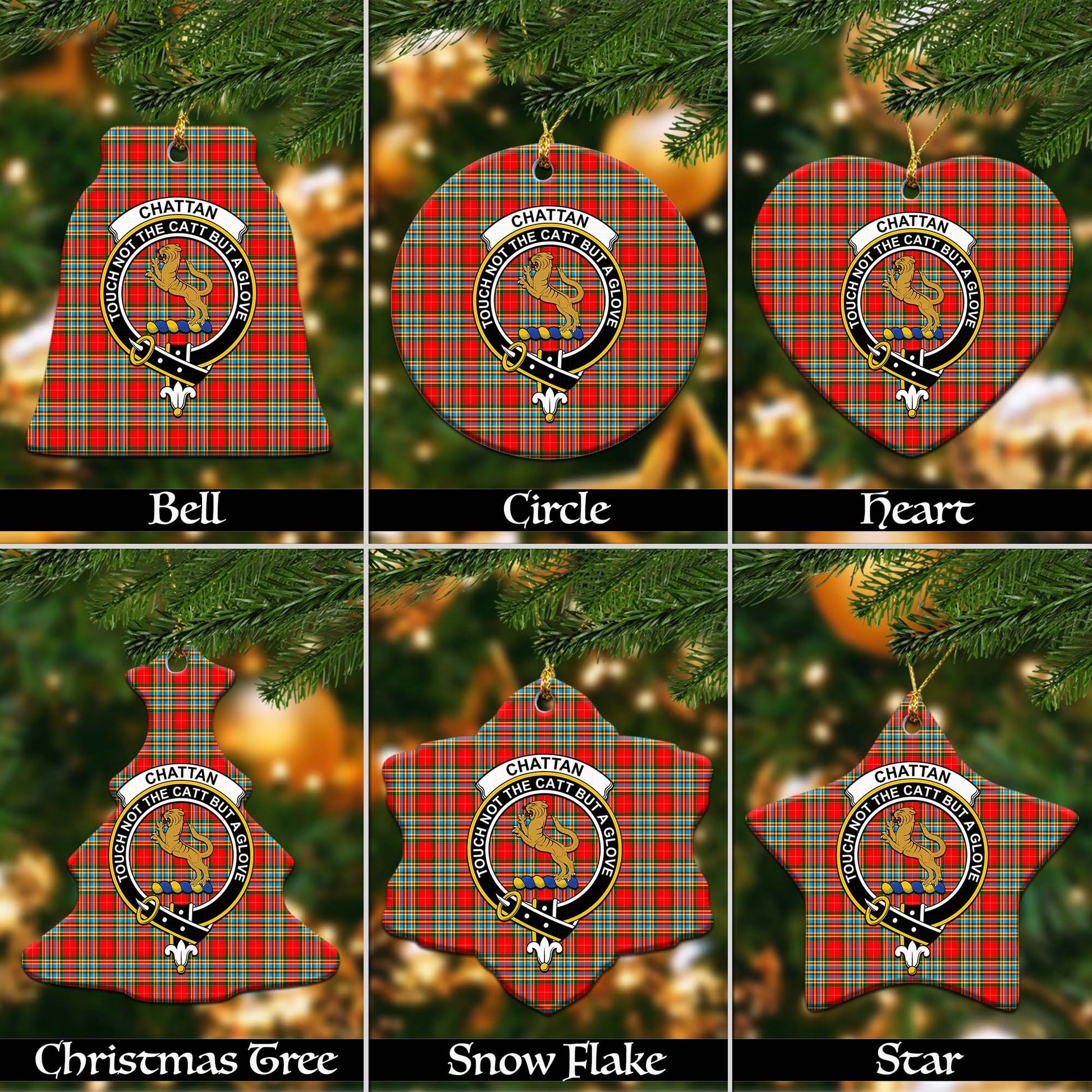 Chattan Tartan Christmas Ornaments with Family Crest Ceramic Bell Pack 1: ornament * 1 piece - Tartanvibesclothing