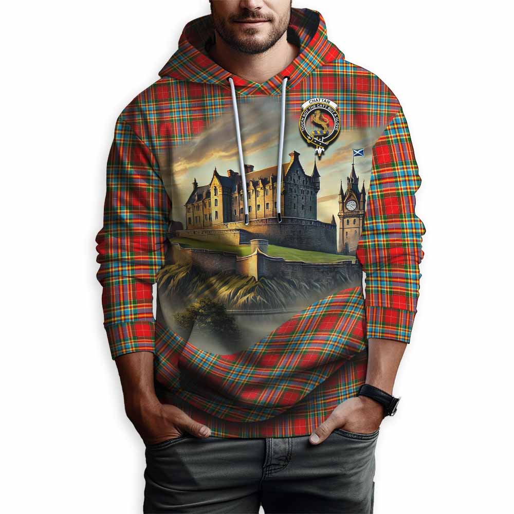 Tartan Vibes Clothing Chattan Tartan Family Crest Hoodie with Scottish Ancient Castle Style