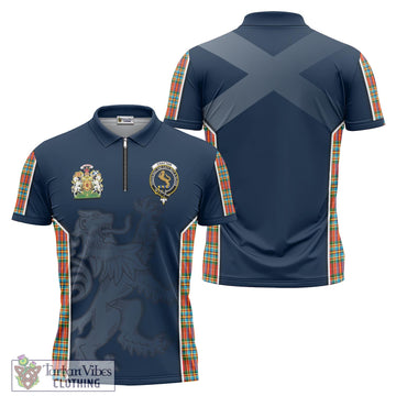 Chattan Tartan Zipper Polo Shirt with Family Crest and Lion Rampant Vibes Sport Style