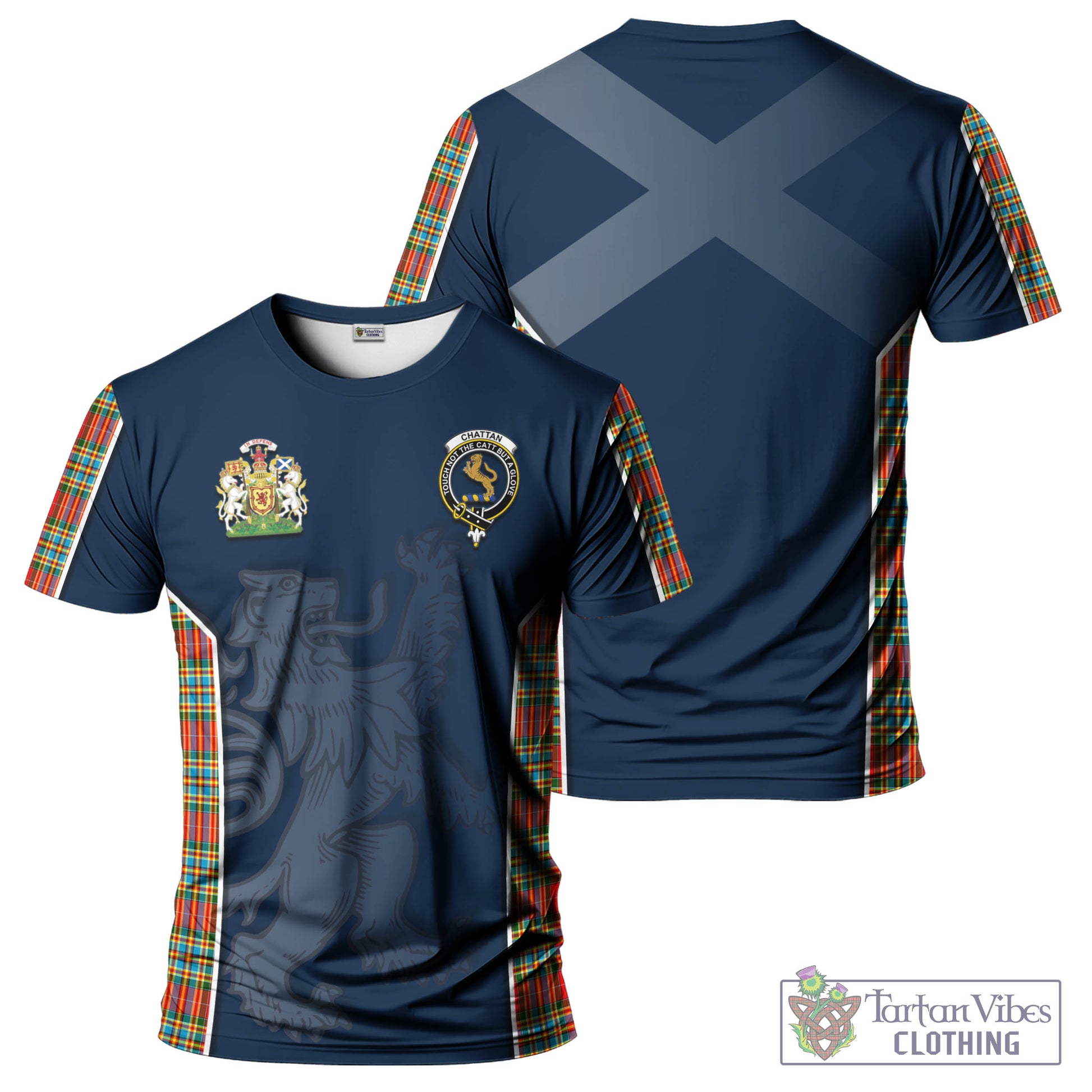 Tartan Vibes Clothing Chattan Tartan T-Shirt with Family Crest and Lion Rampant Vibes Sport Style