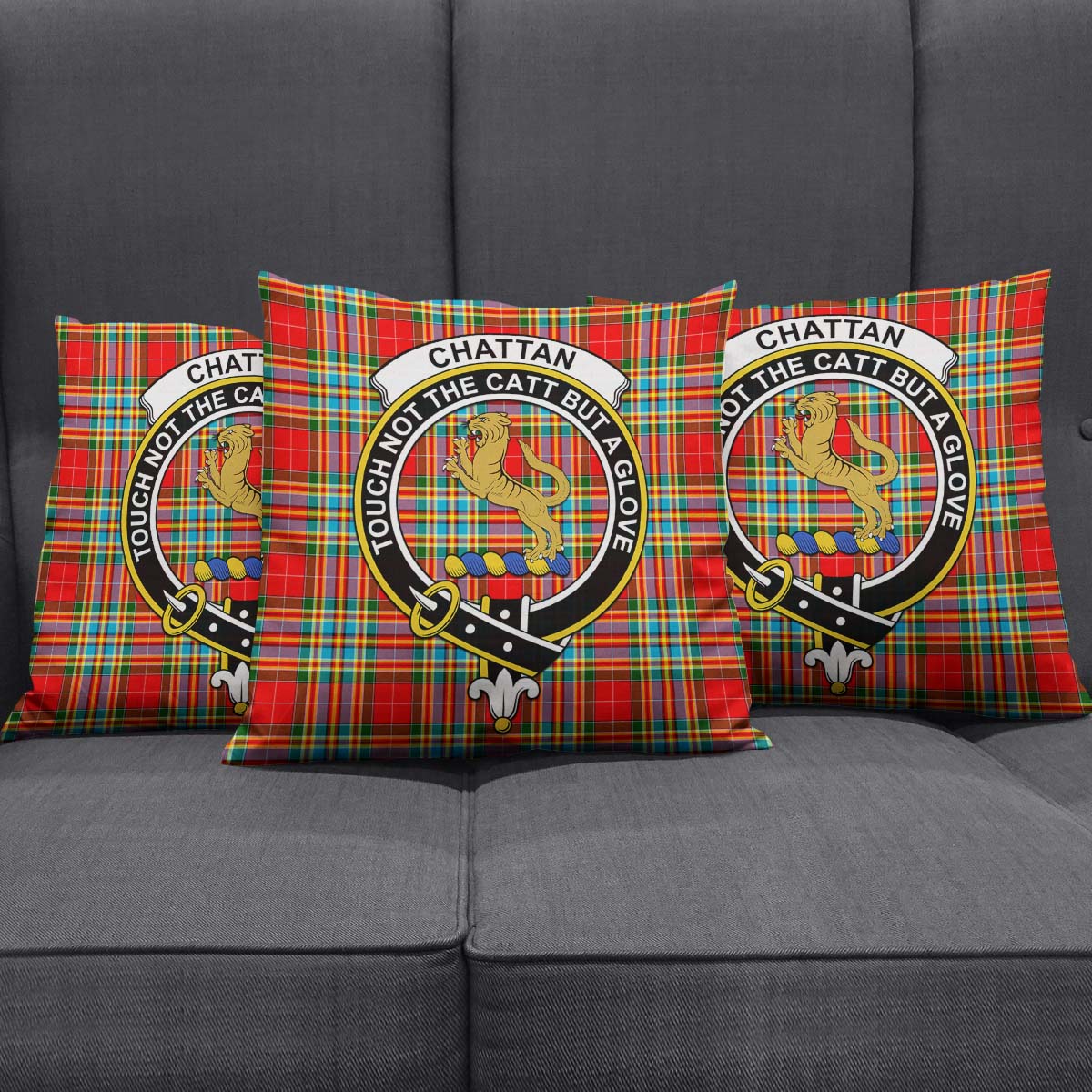 Chattan Tartan Pillow Cover with Family Crest Square Pillow Cover - Tartanvibesclothing