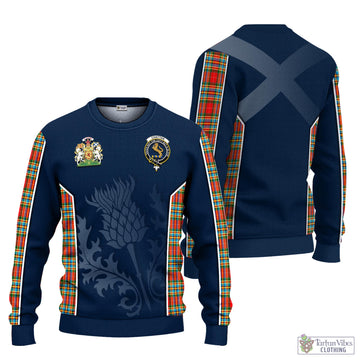 Tartan Vibes Clothing Chattan Tartan Knitted Sweatshirt with Family Crest and Scottish Thistle Vibes Sport Style