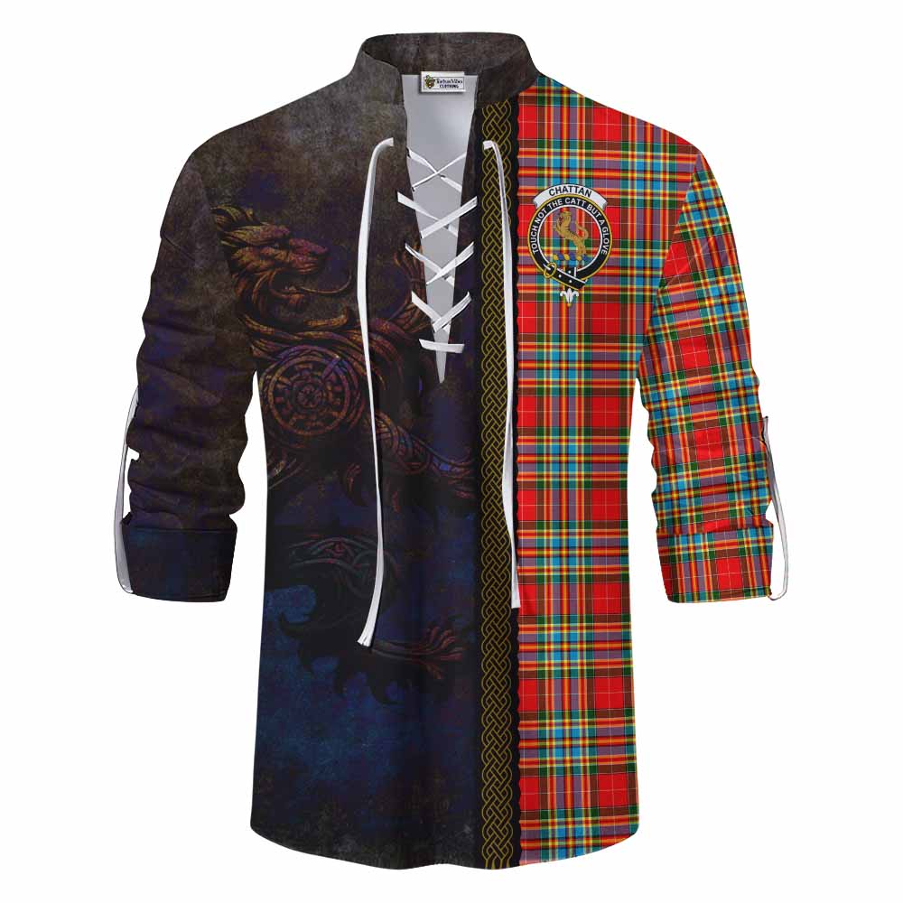 Tartan Vibes Clothing Chattan Tartan Family Crest Ghillie Kilt Shirt Alba Gu Brath Be Brave Lion Ancient Style