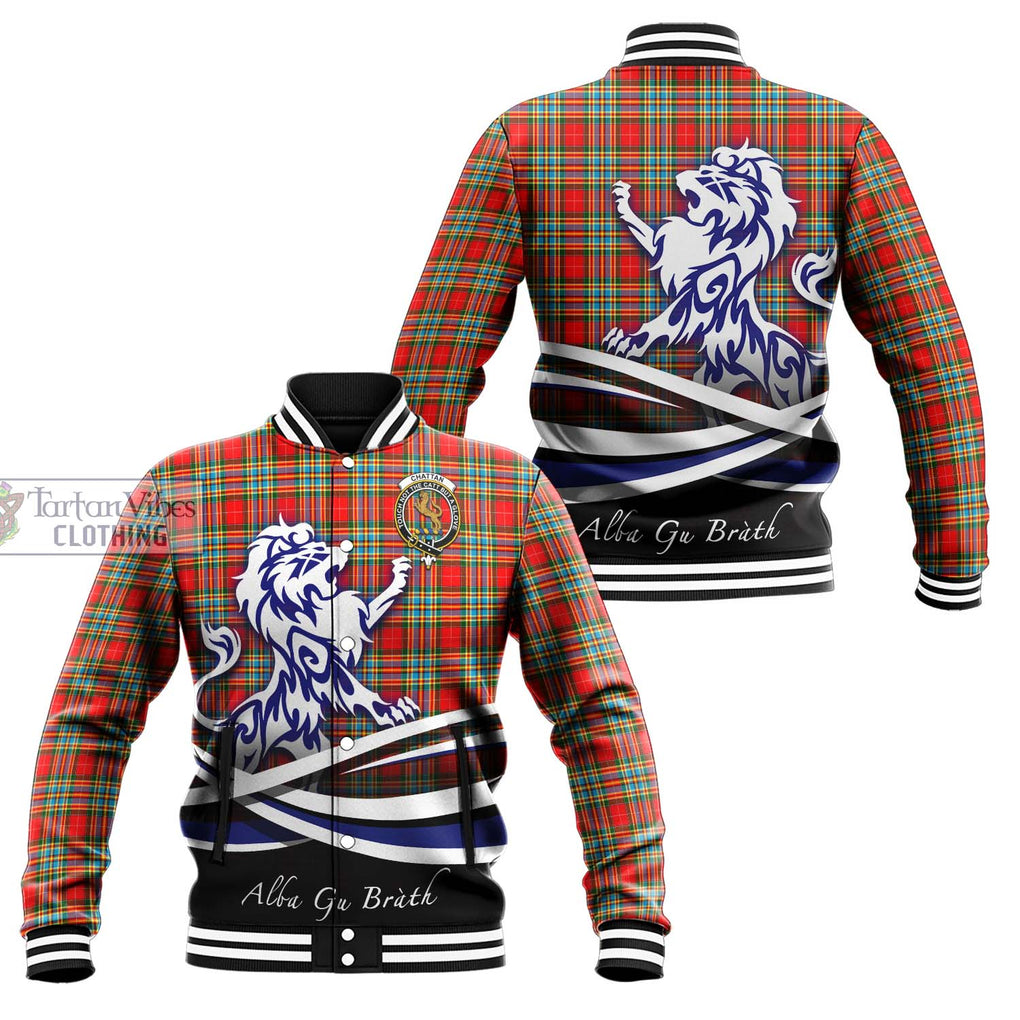 Chattan Tartan Baseball Jacket with Alba Gu Brath Regal Lion Emblem Unisex - Tartan Vibes Clothing