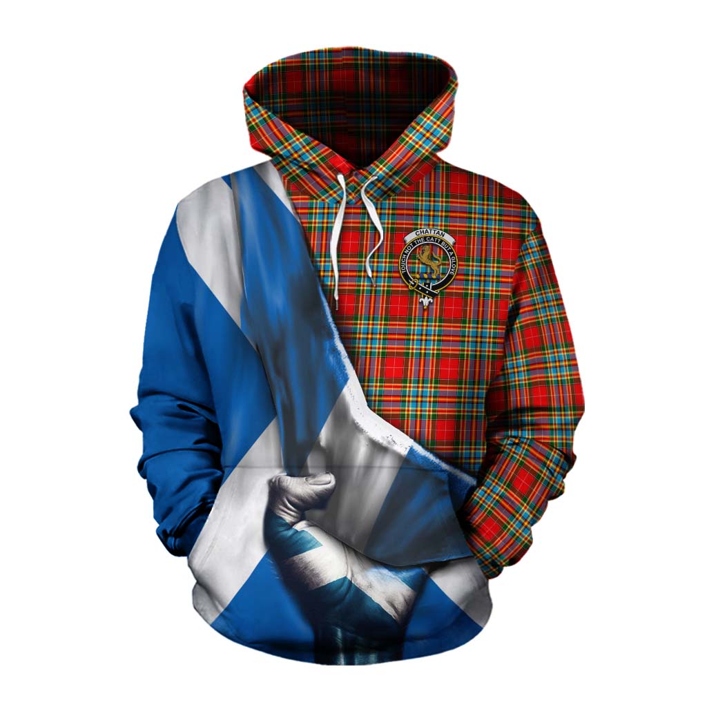 Tartan Vibes Clothing Chattan Tartan Cotton Hoodie with Family Crest Scotland Patriotic Style