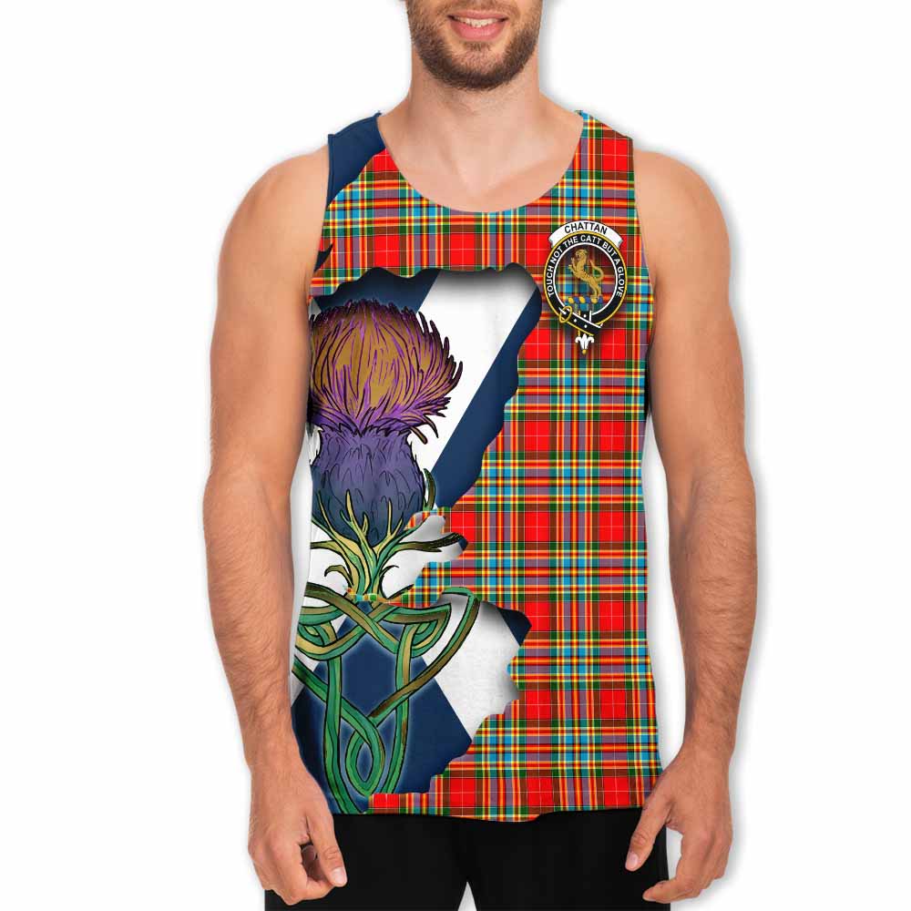 Tartan Vibes Clothing Chattan Tartan Family Crest Men's Tank Top Scottish Thistle Celtic Inspired