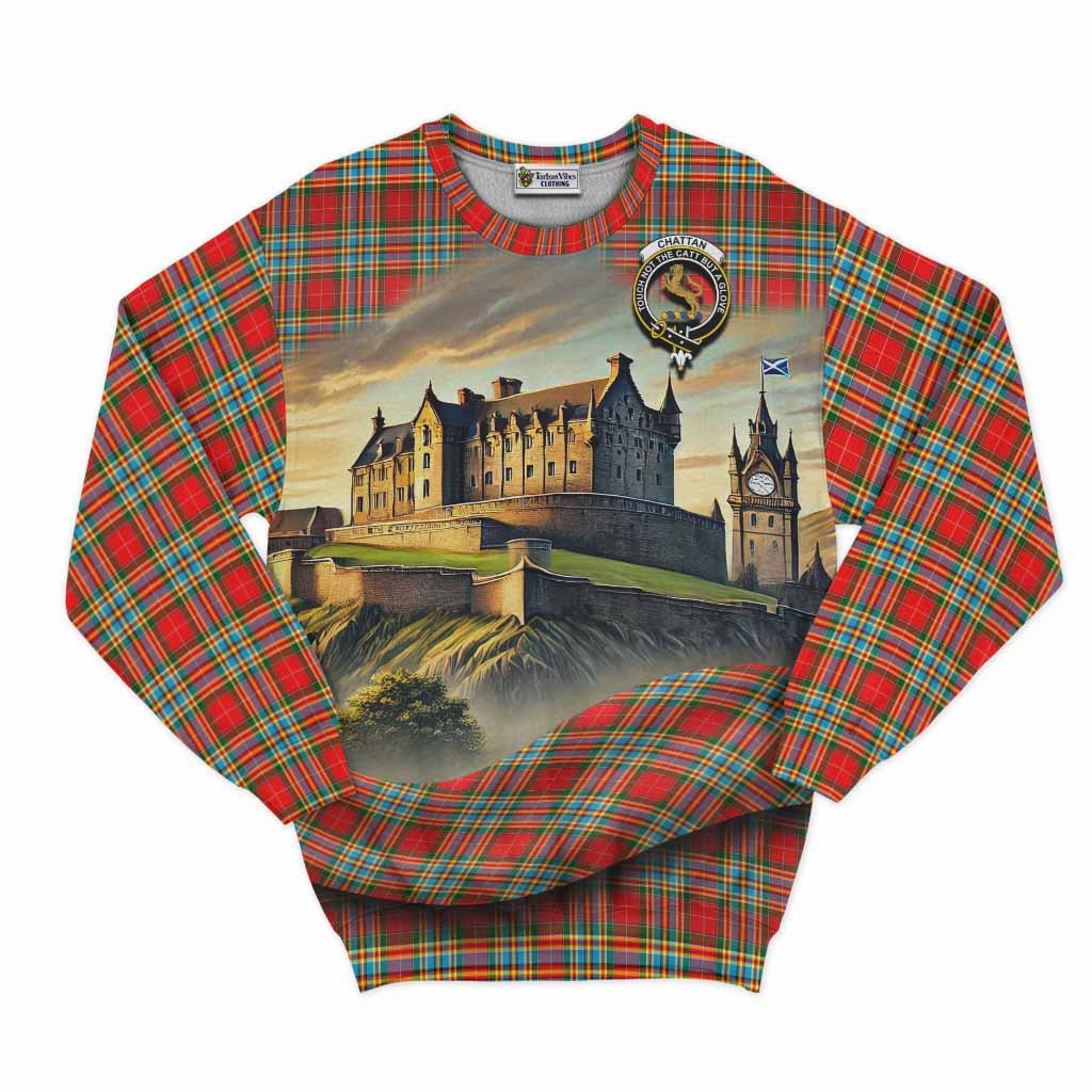 Tartan Vibes Clothing Chattan Tartan Family Crest Sweatshirt with Scottish Ancient Castle Style