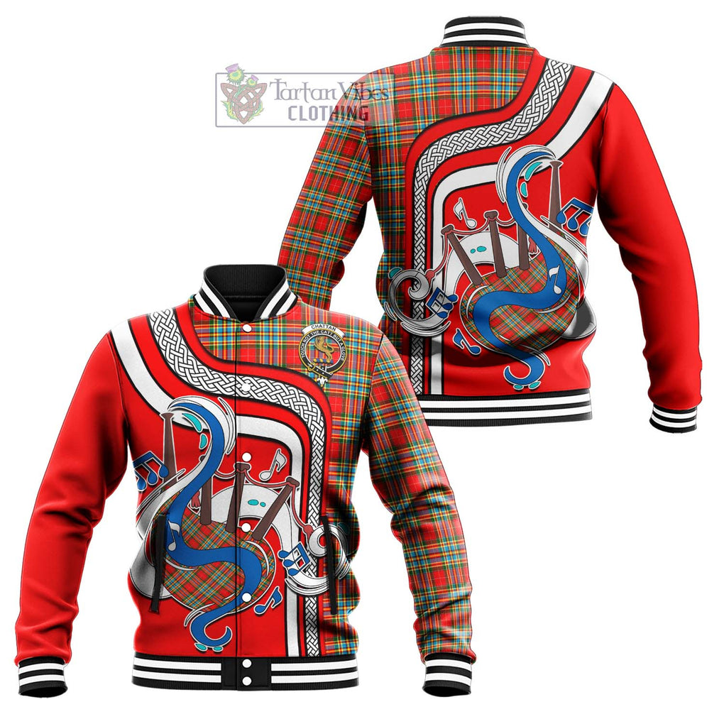 Tartan Vibes Clothing Chattan Tartan Baseball Jacket with Epic Bagpipe Style