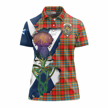 Chattan Tartan Family Crest Women's Polo Shirt Scottish Thistle Celtic Inspired