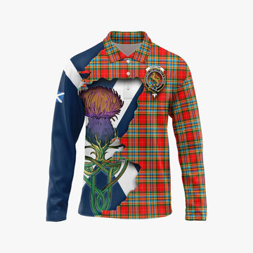 Tartan Vibes Clothing Chattan Tartan Family Crest Long Sleeve Polo Shirt Scottish Thistle Celtic Inspired