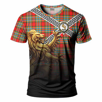 Tartan Vibes Clothing Chattan Crest Tartan T-Shirt with Golden Lion Emblem Celtic Style