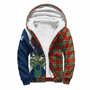 Tartan Vibes Clothing Chattan Tartan Family Crest Sherpa Hoodie Scottish Thistle Celtic Inspired