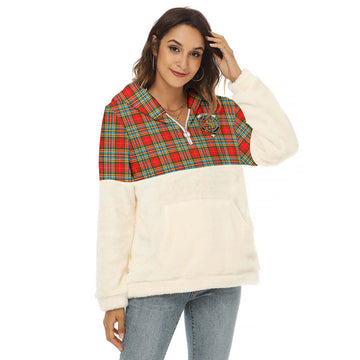 Chattan Tartan Women's Borg Fleece Hoodie With Half Zip with Family Crest Female - Tartan Vibes Clothing