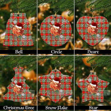 Chattan Tartan Christmas Ceramic Ornaments with Twinkle Highland Cattle