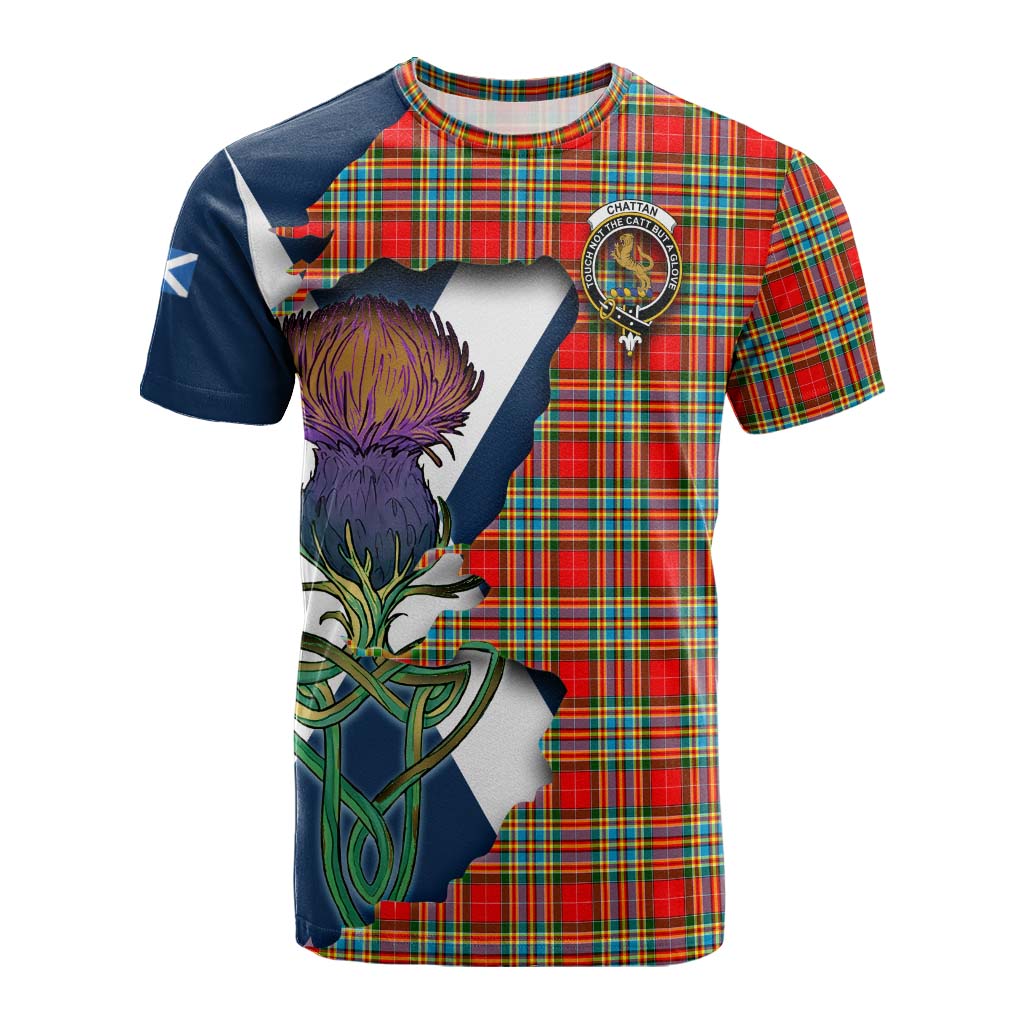Tartan Vibes Clothing Chattan Tartan Family Crest Cotton T-shirt Scottish Thistle Celtic Inspired