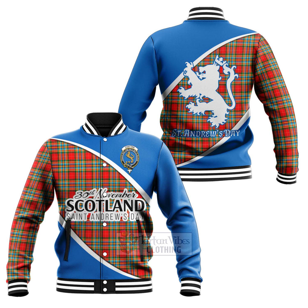 Tartan Vibes Clothing Chattan Family Crest Tartan Baseball Jacket Celebrate Saint Andrew's Day in Style